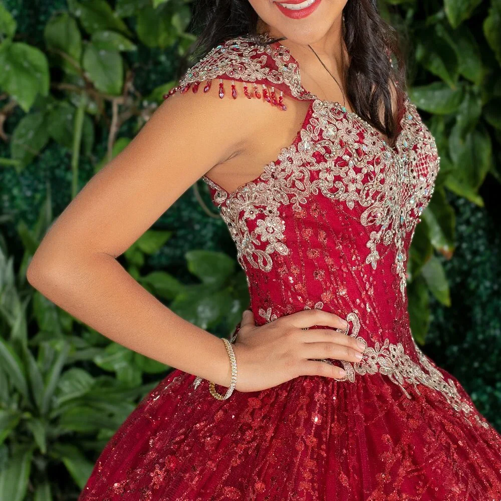 DREAM QUEEN USA  Beautiful Red Voluminous Sequin Dress - Picture 3 of 13
